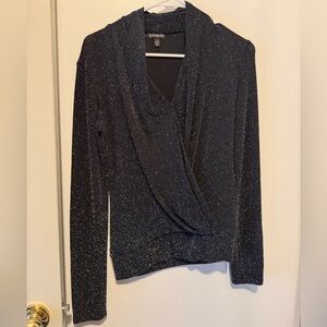 Express Glittering Black and Silver Wrap Top XS